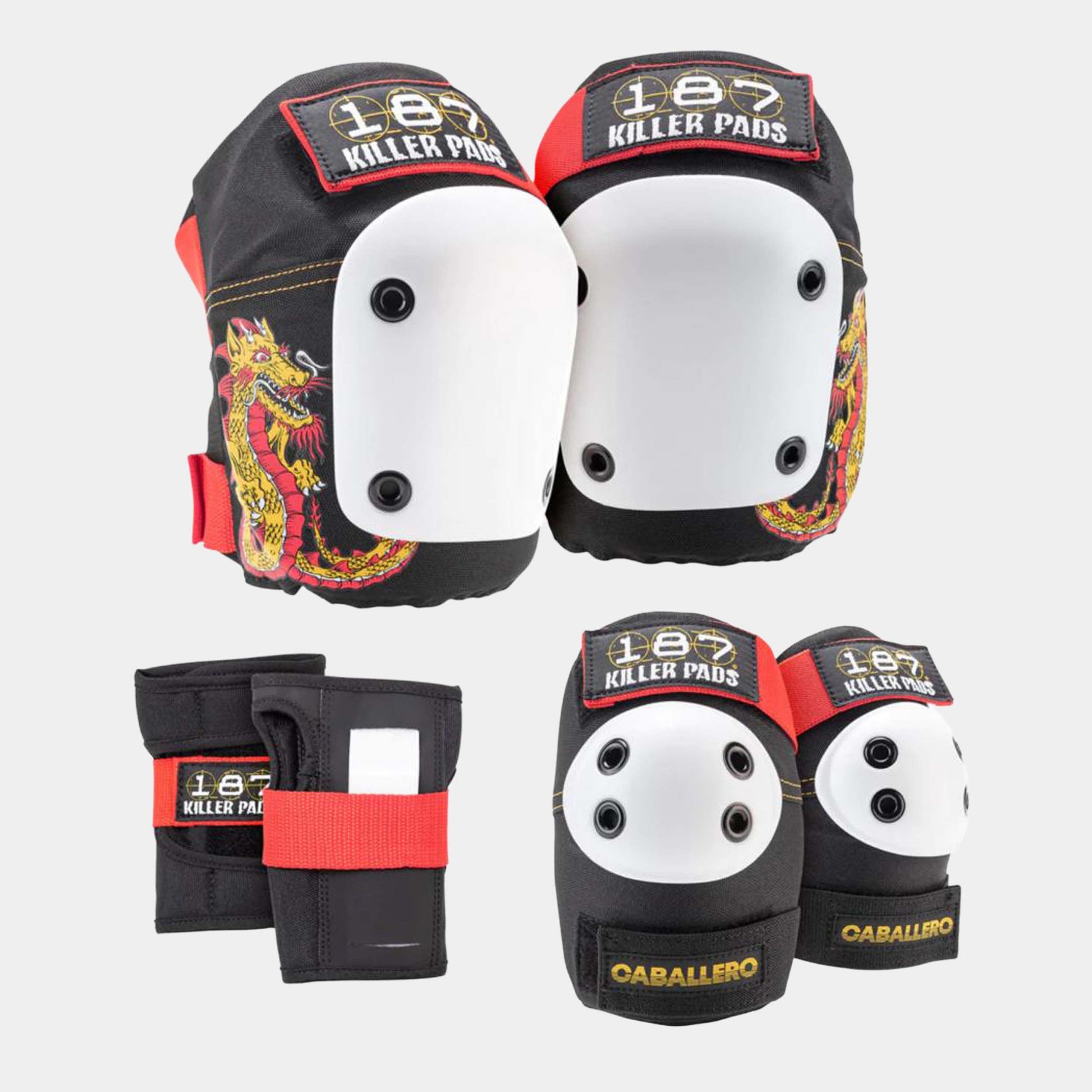 187 Killer Pads Kids | Six Pack Set- Caballero - Black/Red/Gold